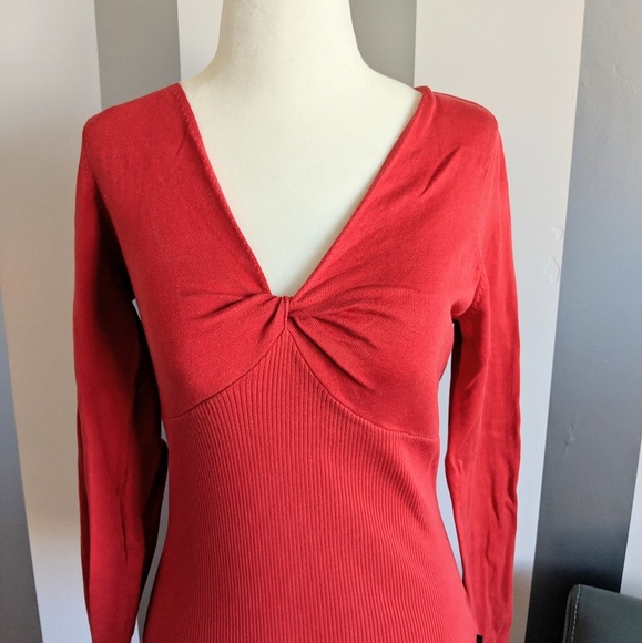 BCBGMaxazria ruched v-neck red sweater - Picture 3 of 4